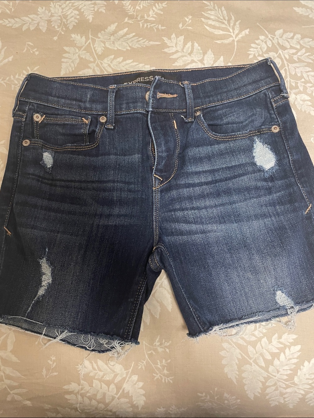 Express Dark Blue Distressed Denim Cutoff Shorts